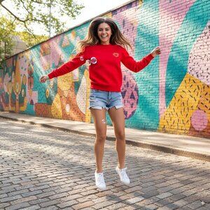 The Fifth Label Red Long Sleeve Pullover Sweatshirt Top Size S Preowned